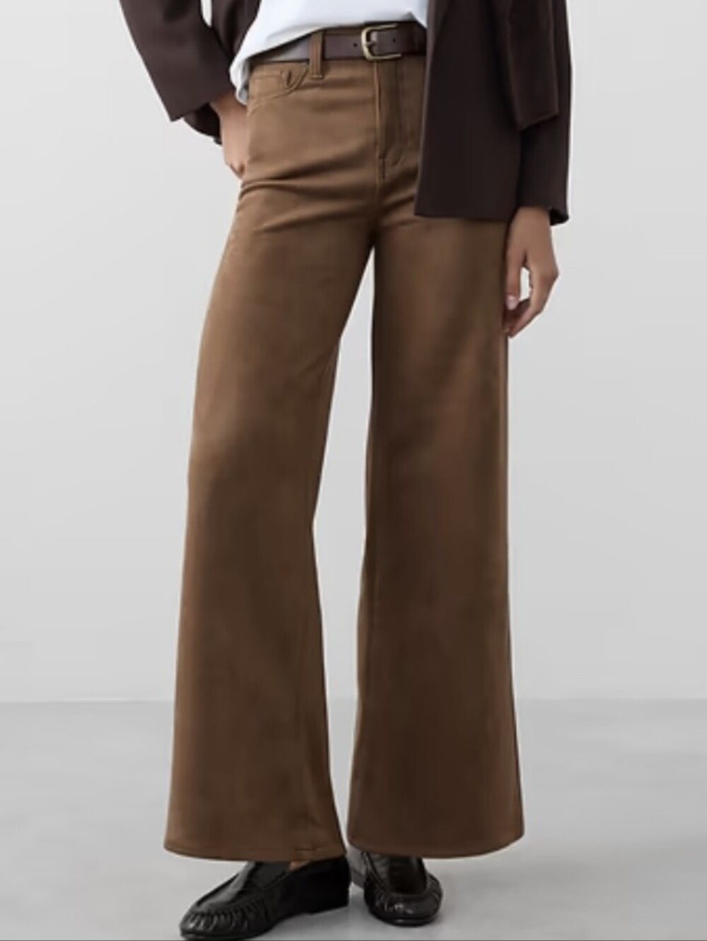 Banana Republic Womans Suede Chocolate Brown Straight High-Rise Ankle Pants